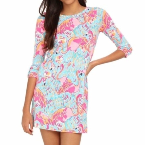 Lilly Pulitzer Linden Peel and Eat Flamingo 3/4 Sleeve Dress Size S Beach Preppy - Picture 2 of 11